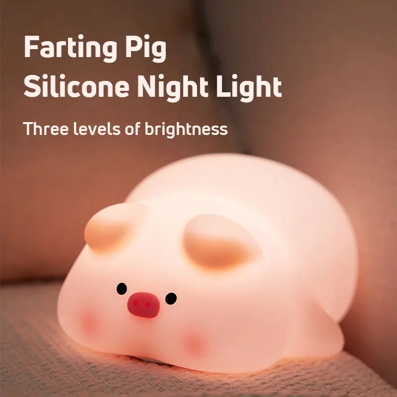 

Farting Pig Silicone Night Light Creative Living Room Cute Pig 3-Levels Adjustable Light Desktop Decoration Kids Cartoon Gift