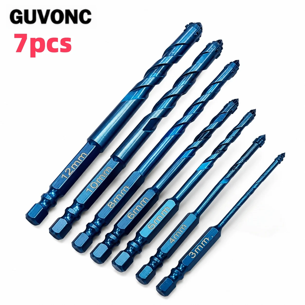 7Pcs Carbide Tip Tile Drill Bit Set,1/4 Hex Shank Multifunctional Drill for Porcelain Glass Marble Concrete Brick