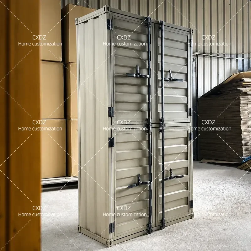 Loft Industrial Style Container Wardrobe Storage Cabinet Locker Shoe Rack Cloakroom Organizer Vintage Bedroom Furniture