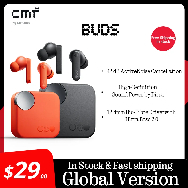 Global Verison CMF by Nothing Buds  with 42 dB ANC Active Noise Cancellation with Transparency Mode  IP54 Bluetooth 5.3