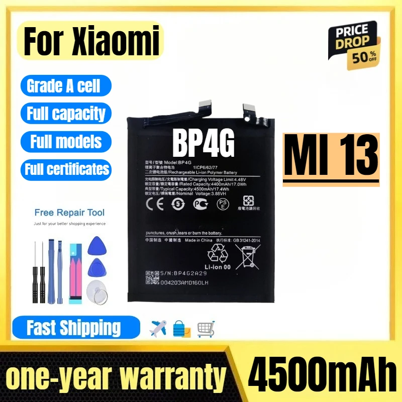 

BP4G for Xiaomi MI 13 Mobile Phone Battery High Quality High Capacity Battery Replacement Bateria Grade A Cell with Tools