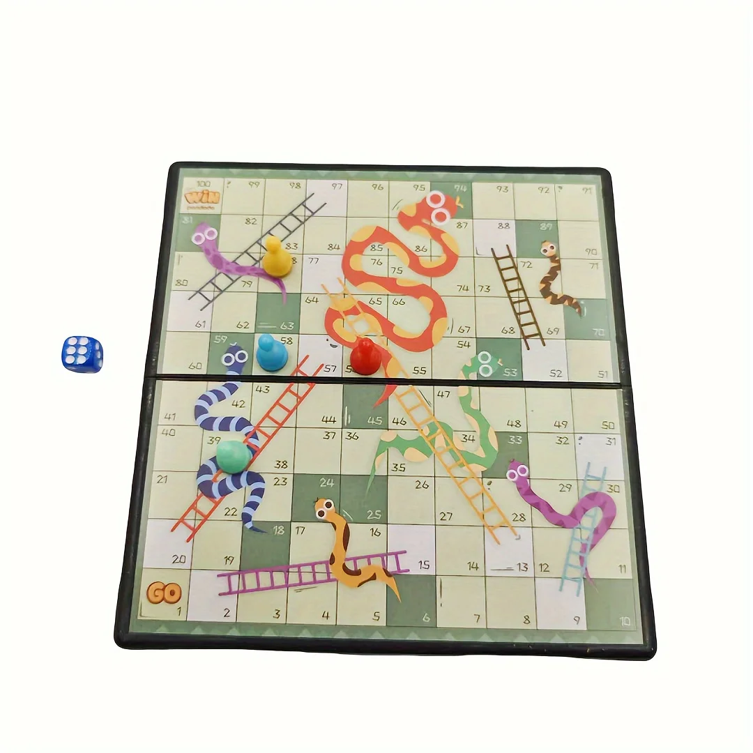 ثعابين وسلم قابلة للطي، قطع شطرنج مغناطيسية، 1-4 لاعب، لعبة تفاعلية على الطاولة، لعبة لوحية، مناسبة للحفلات المنزلية، مناسبة للهدايا (فرق اللون طفيف اللون) #3