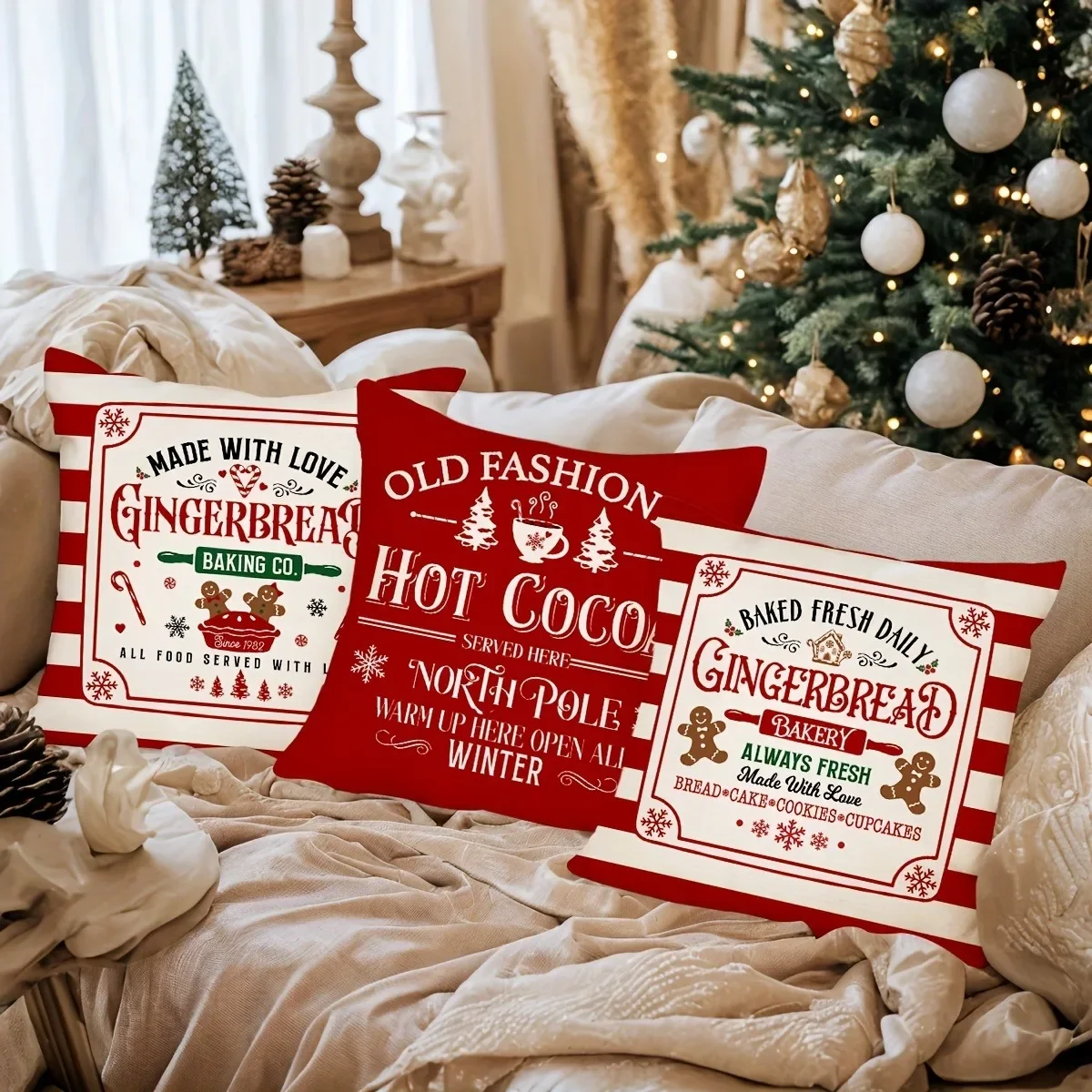 Christmas decoration pillowcase Gingerbread bakery and cane candy theme pillow cover sofa cushion suite room home decoration