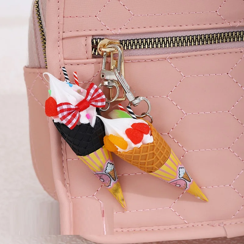 Artificial Mini Ice Cream Crispy Cone Dessert Egg Cone Model Scale Keychain Creative Pendant Simulation Home Decor Decorations