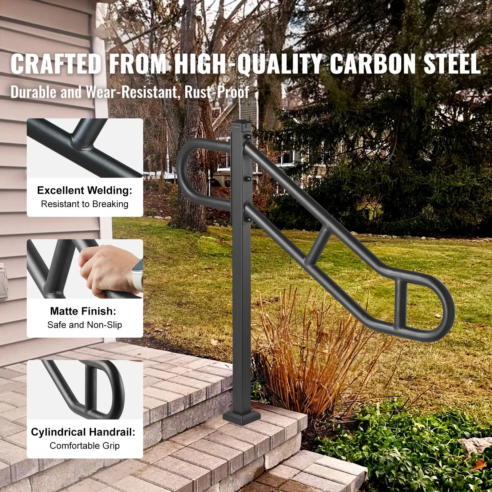 Single Post Handrail for Outdoor 1-3 Steps, 40.5
