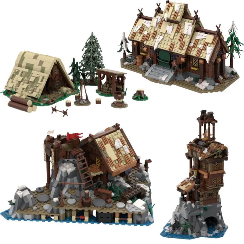 

Spot MOC-198279 medieval hut, lighthouse and other DIY small particle assembly building blocks toy model gift set ornaments