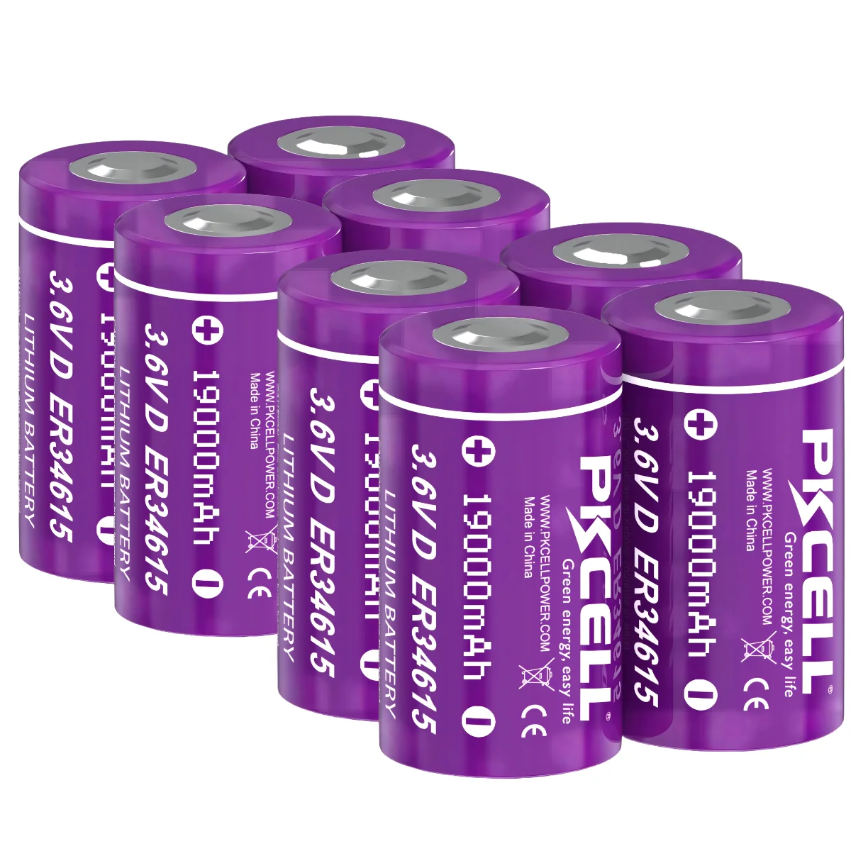 

8PCS PKCELL D Cell Battery 3.6v Lithium Battery ER34615 19000mAh ER34615 D High Energy Batteries for Medical Instrumen