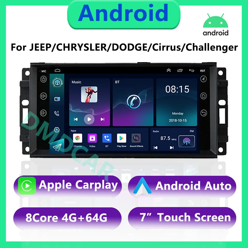 7'' CarPlay AUTO Android Car Radio Stereo Multimedia GPS Navigation For Jeep Compass Commander Grand Cherokee Wrangler Liberty