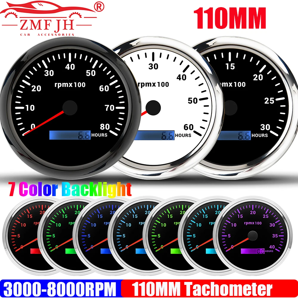 ZMFJH 110MM Tachometer 0-3000RPM,4000RPM,6000RPM,7000RPM,8000RPM Tacho Gauge Meter 7 Color Backlight for Marine Boat Yacht 9-32V