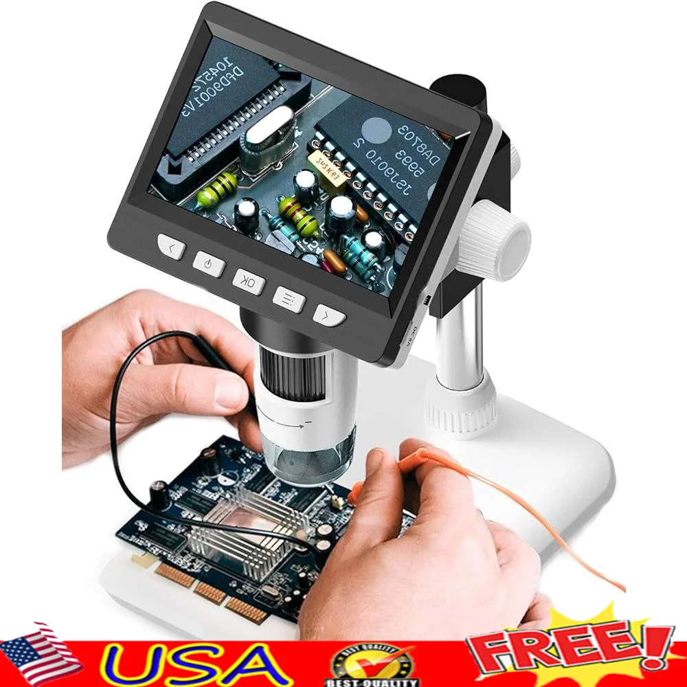 

4.3 Inch Digital USB Microscope 1000X Magnification 8 Adjustable LED Lights HD Video Capture Coin Jewelry Inspection