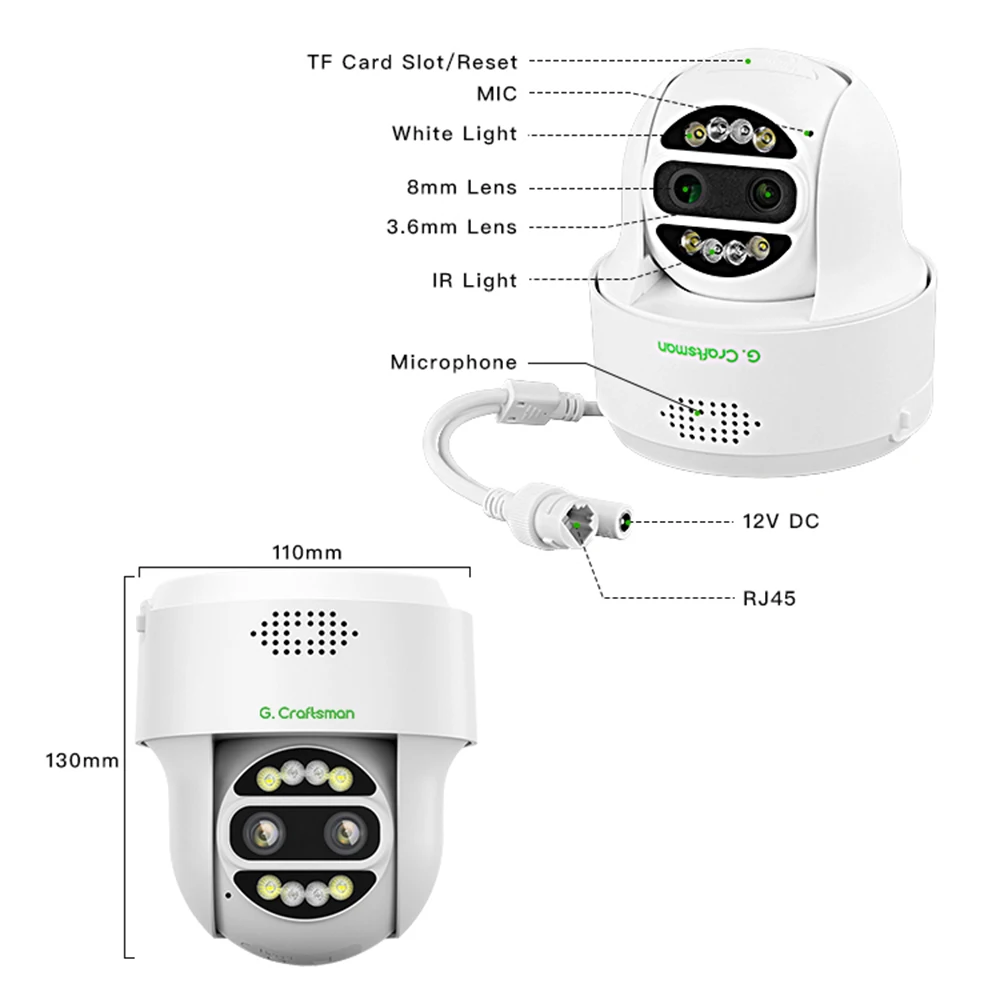 Imagem -05 - Artesão-sem Fio Mini Ptz Ptz Dome Alarme de Lente Dupla Luz Dupla Detecção de Movimento Aplicativo para Celular Camhi Pro 3.6 mm Mais mm g.