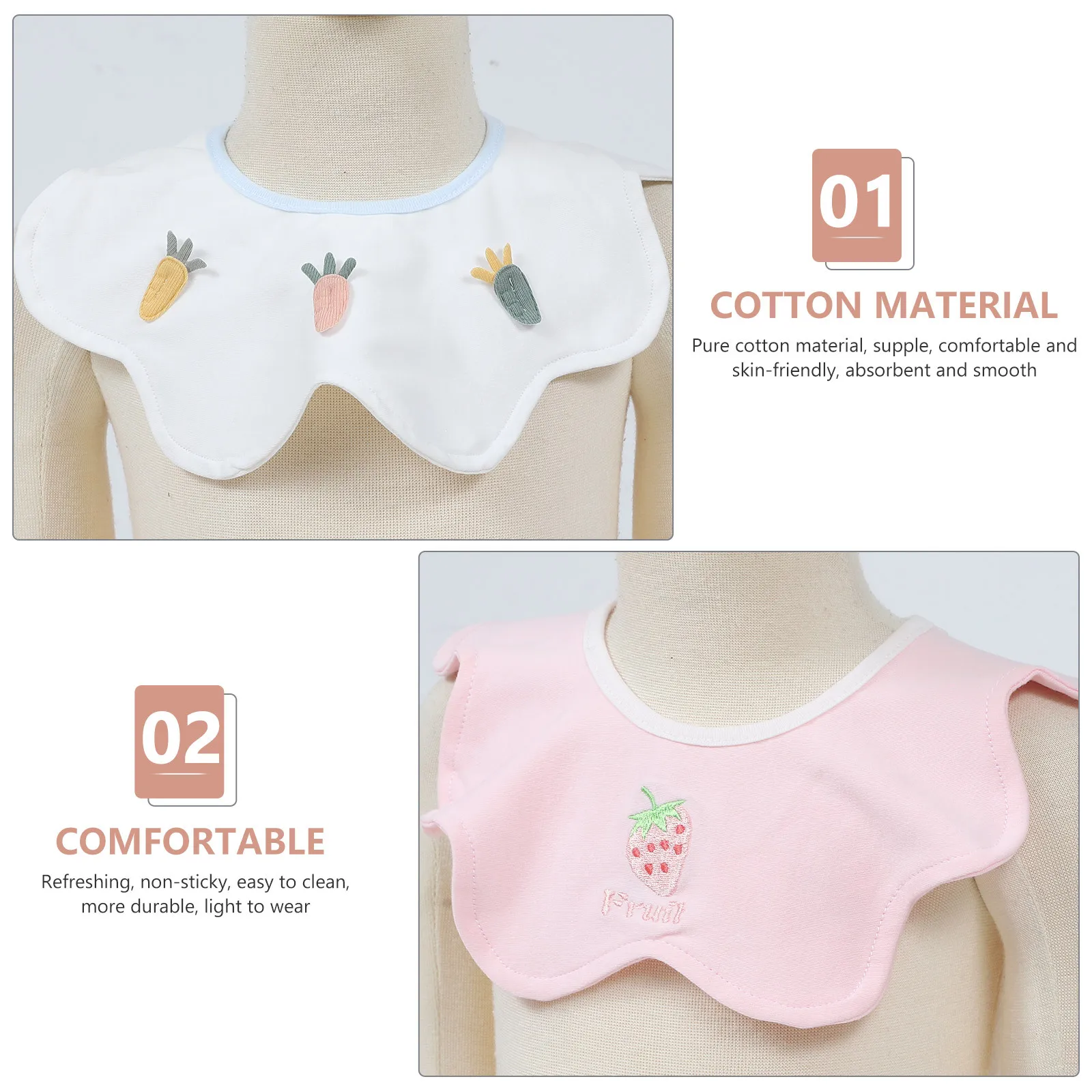 

2Pcs Baby Bibs Cotton Comfortable Waterproof Feeding Bib Newborn Saliva Towels Soft Drooling Bibs Portable Baby Supplies