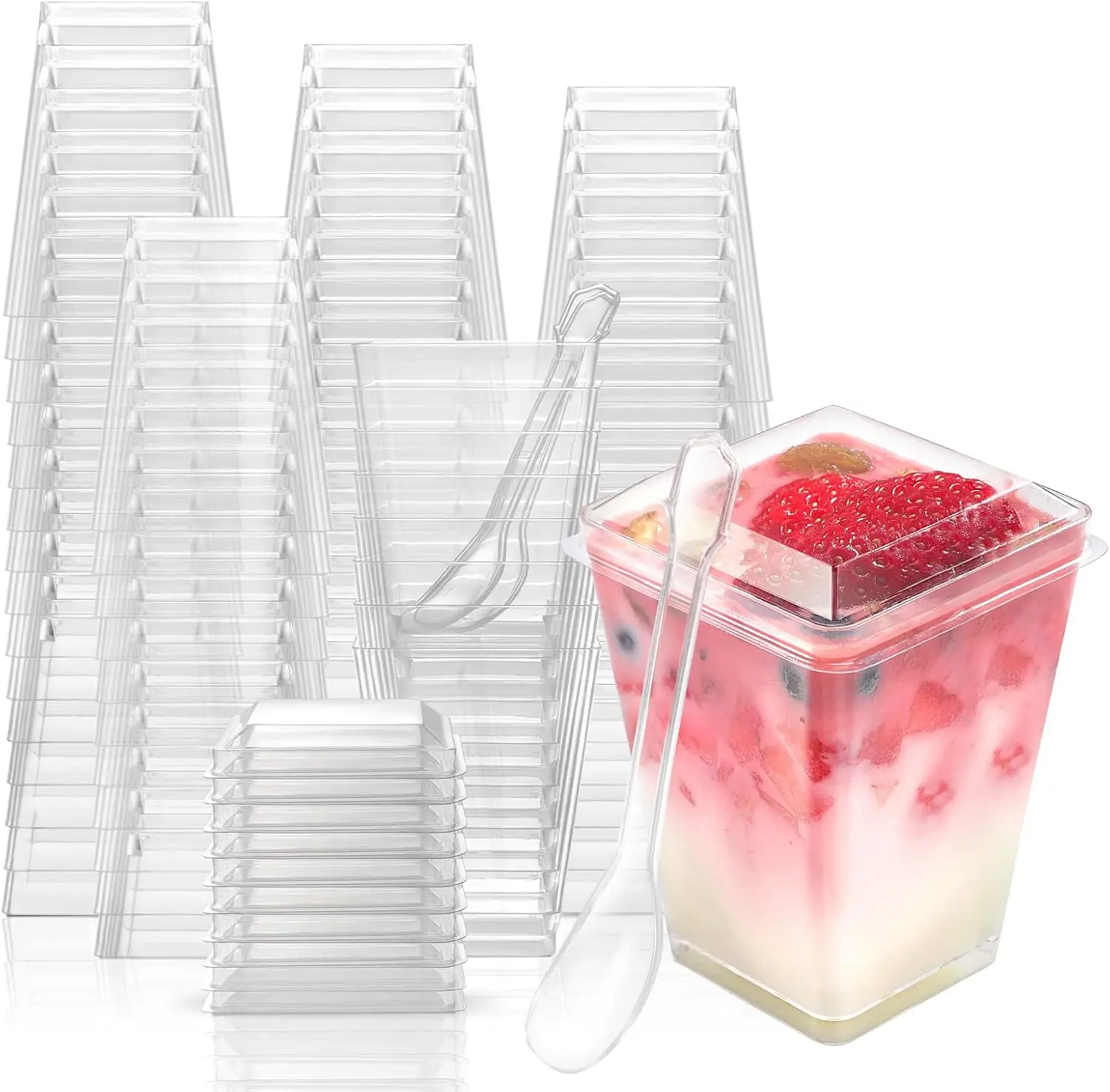 

100 упаковок пластиковых десертных стаканчиков на 5 унций с крышками, чашка для закусок для парфеи из йогурта с крышками для вечеринки, мини-десертные стаканчики с S