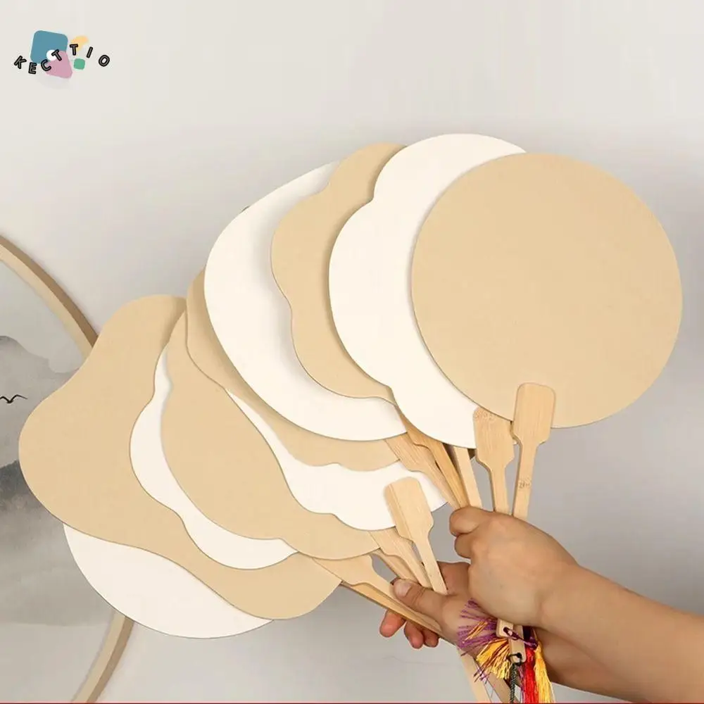 

5Pcs Double-side Paper Hand Fans DIY Painting Handheld Blank Paper Fan Portable Thick Xuan Paper Hand Painting Graffiti Fans