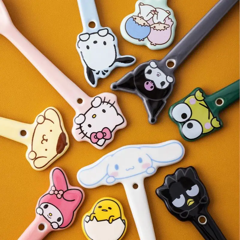 Hellokitty Cinnamoroll Pachacco Ceramic Spoon Kawaii Coffee Mixing Spoon Sanliou Creative Cute Cartoon Sanliou Shaped Spoon