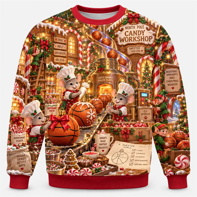 Christmas Basketball Sweatshirt Santa Reindeer Dragon Penguin Camel Yeti Crewneck Xmas Pullover Holiday Sports Party Gift Top