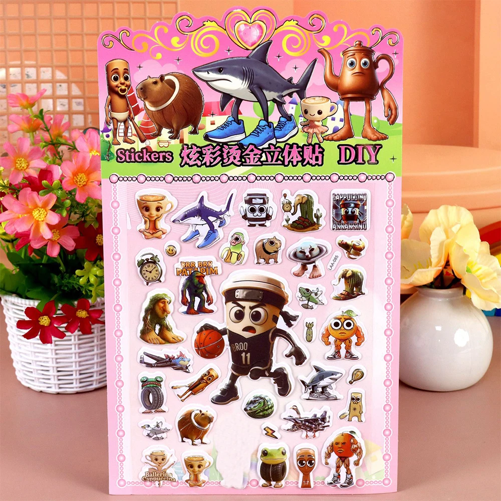 1/8 pz Doppio 3D Tung Tung Sahur Bubble Adesivi Divertente Italiano Brainrot Animale Astratto Decalcomanie Del Telefono Del Computer Portatile Decorazione adesivo