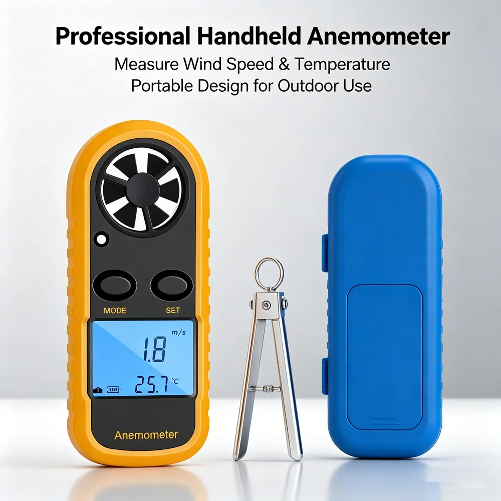 Handheld Digital Anemometer with Wind Speed and Temperature Backlight LCD for Sailing Drone HVAC Industrial Use