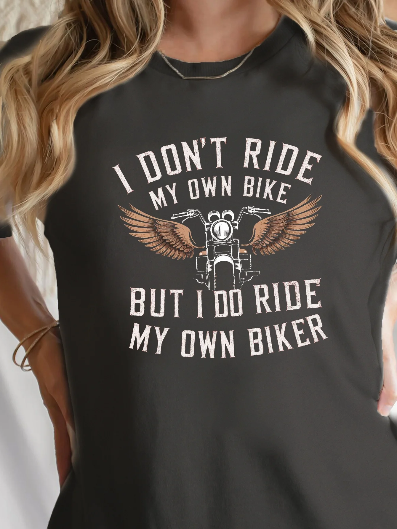 Motorcycle Biker  Wings Print Tees Casual Comfort Fit Short Sleeve Crew Neck T-Shirt For Spring  Summer Women's Clothing