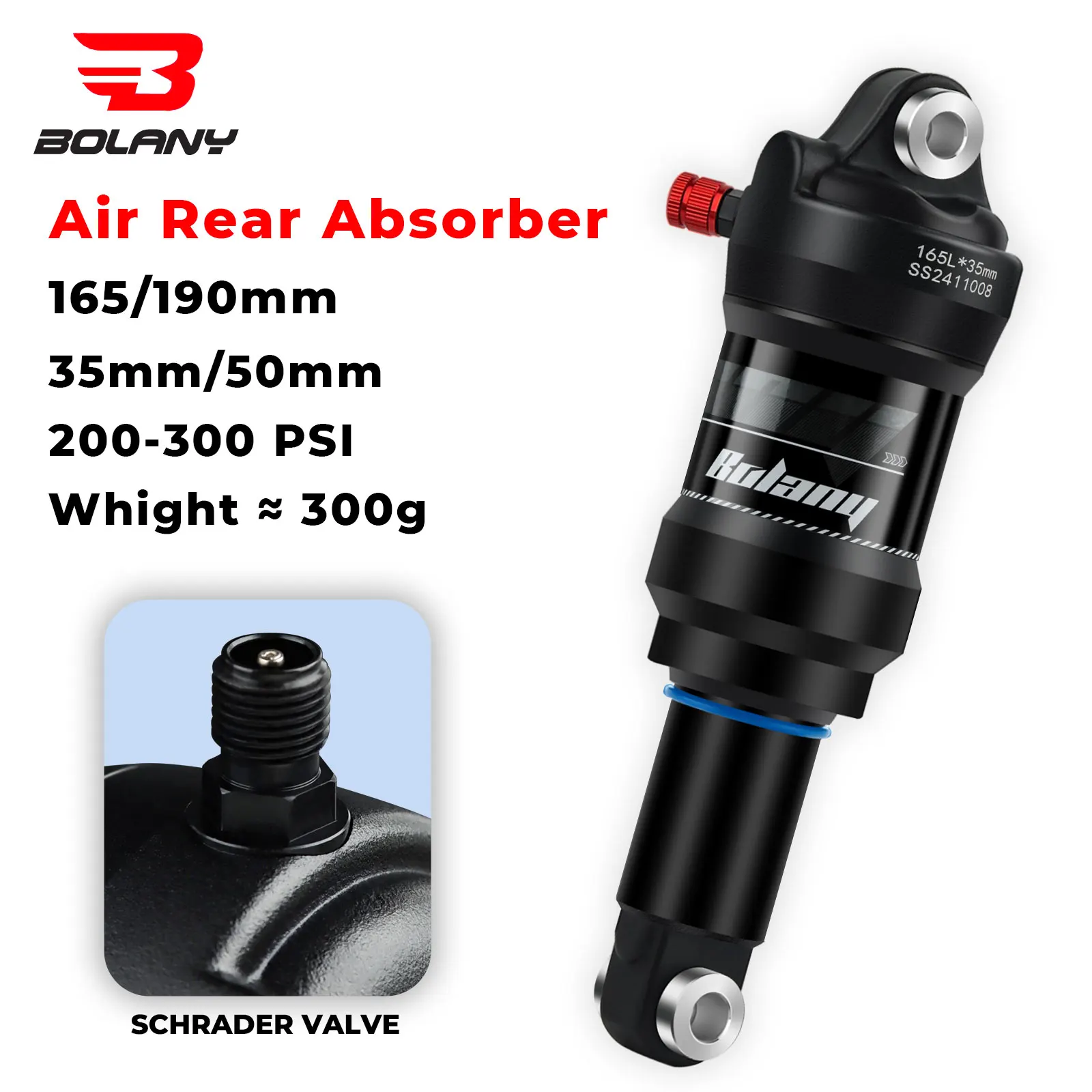 BOLANY MTB Rear Shocks Absorber 165mm 190mm Mountain Bike DH Air Suspension Absorber Hydraulic Motorcycle Shock AM Bike Parts