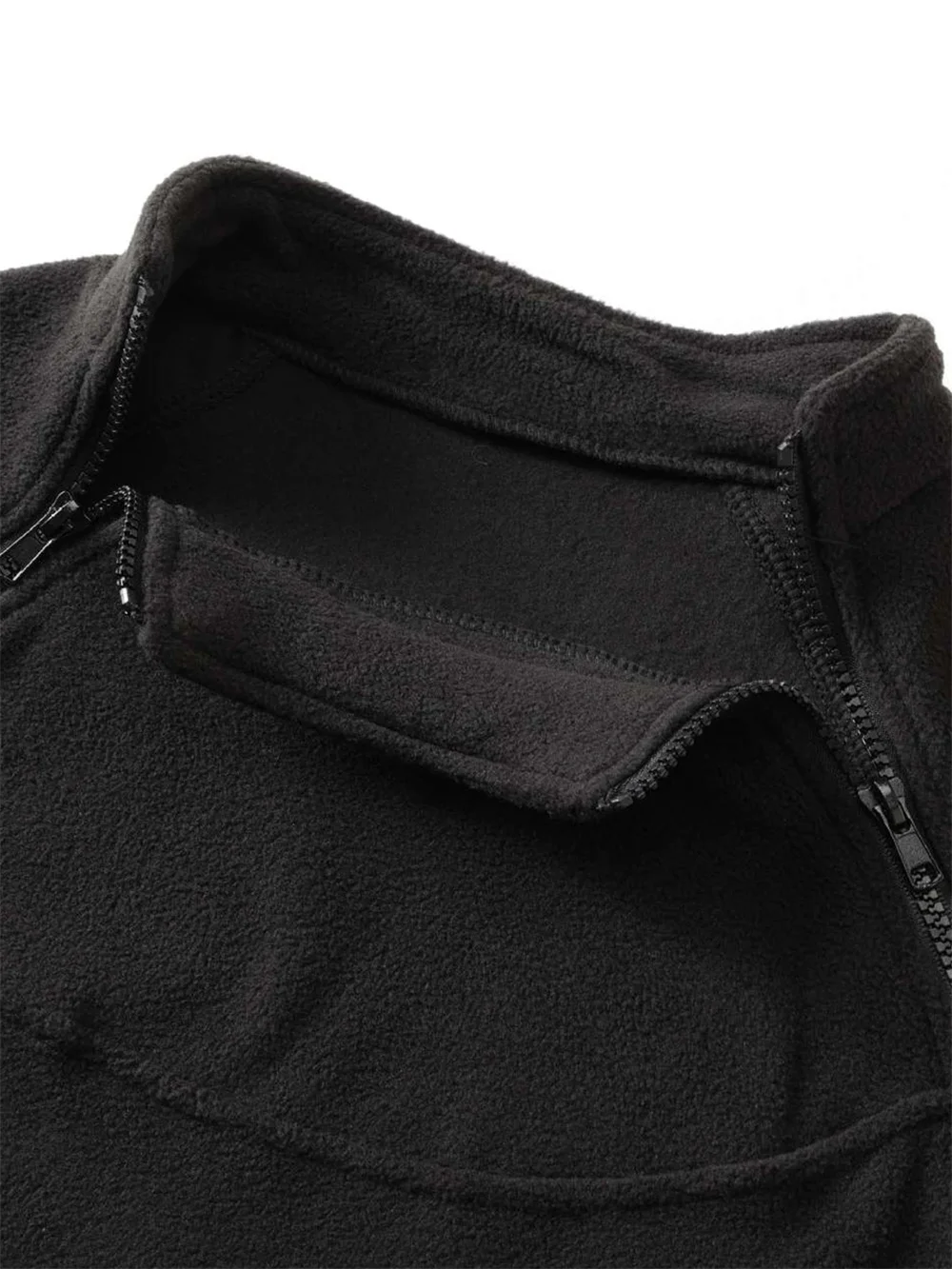 Herbst Winter männer Polar Fleece Sweatshirt Im Freien Warme Taktische Doppel-reißverschluss Stehkragen Top Casual Einfarbig Sweatshirt – Detail 9