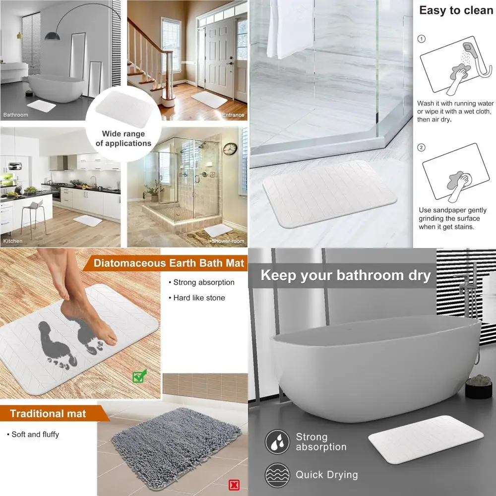 

White Arrow Design Diatomaceous Earth Bath Mat - Non-Slip, Super Absorbent Shower Floor Mat, 24x16 inches