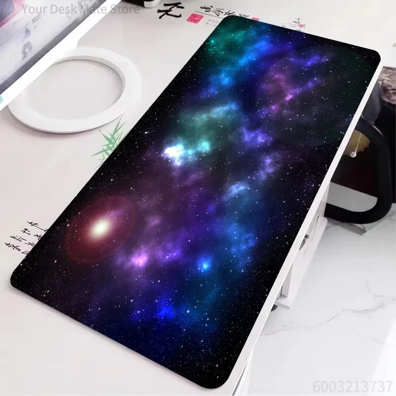 XXL Purple Blue Cosmic Galaxy Nebula Gaming Mouse Pad, Starry Sky Space Print Waterproof Anti-Crease Rubber Base Desk Mat