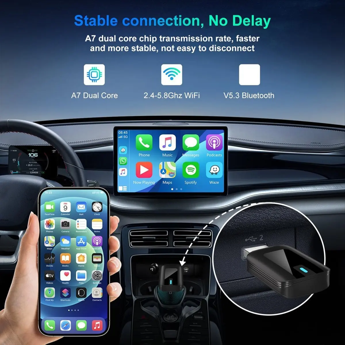 Super Sale 2 in 1 Wireless Carplay Adapter, Convert Wired to Wireless Carplay/Android Auto, Stable Connection for Cars 2016+