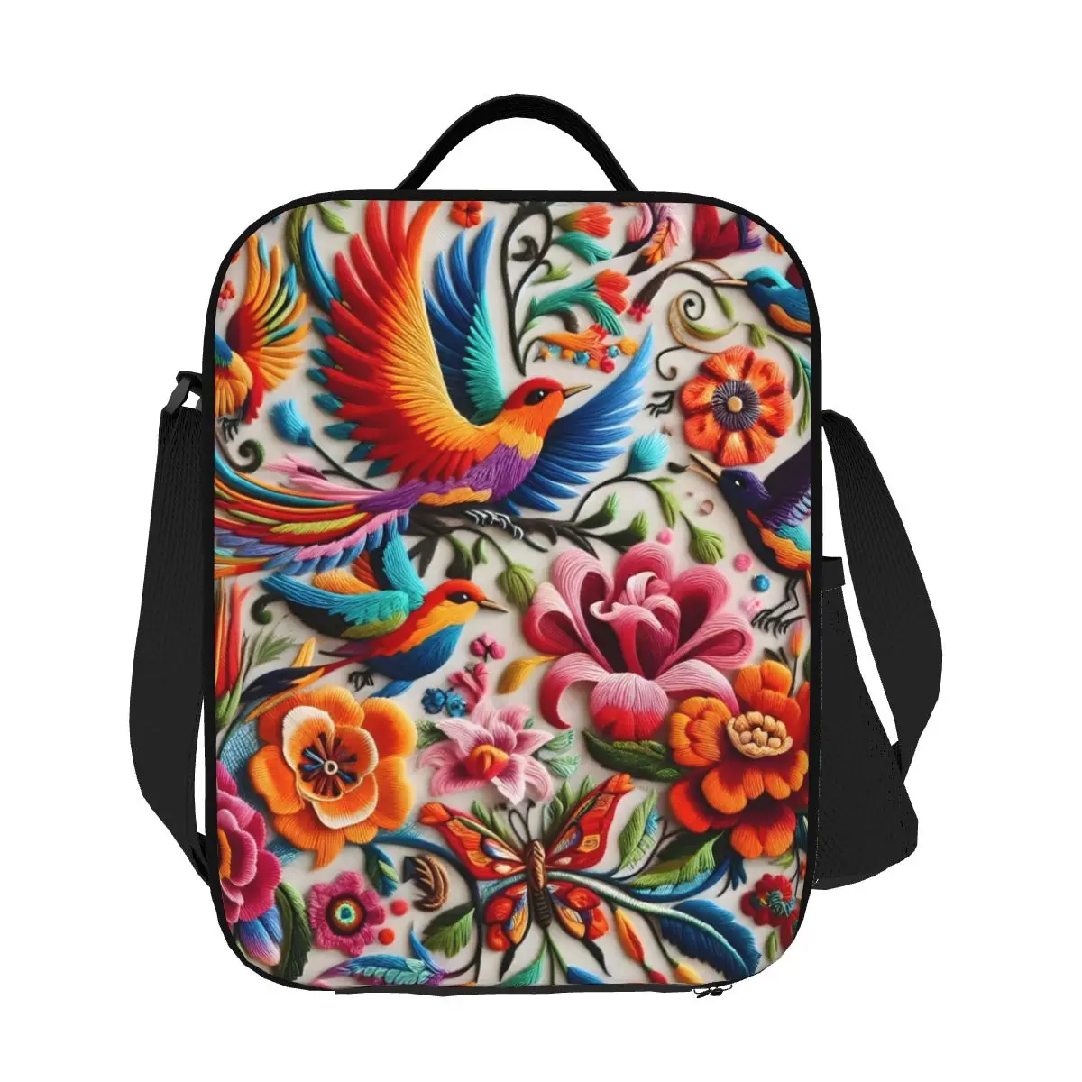 

Custom Mexican Otomi Flowers And Birds Insulated Lunch Bag for Women Cooler Thermal Lunch Tote Beach Camping Travel