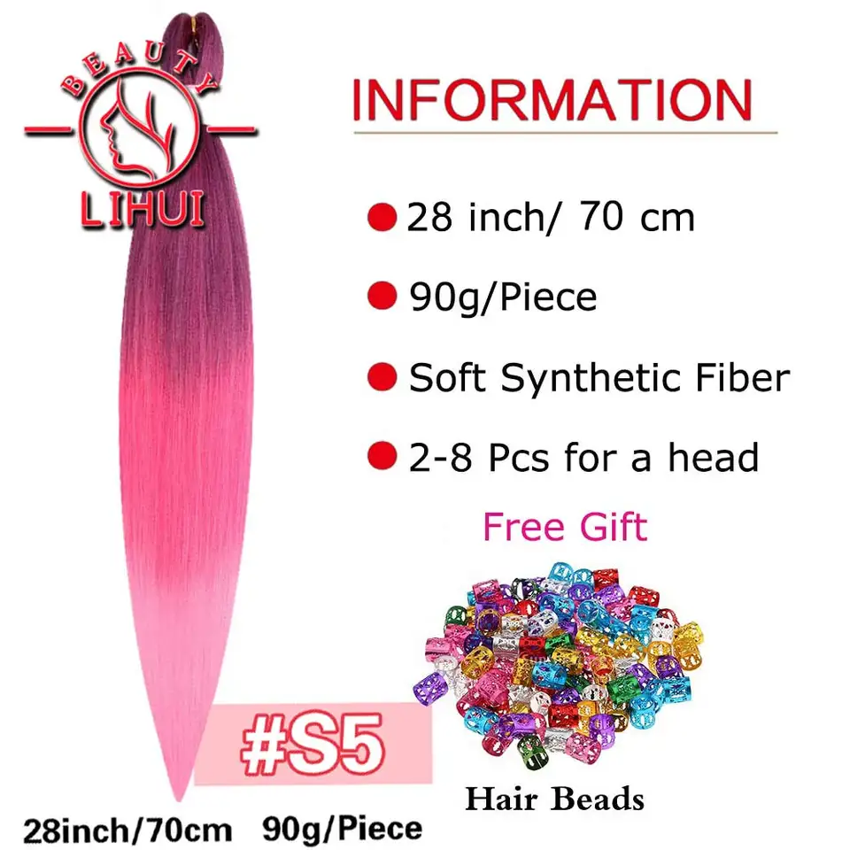 Extensiones de cabello para trenzas de 28 pulgadas, pre-estiradas, sintéticas, jumbo, multicolor: azul, amarillo, verde, rojo, rosa, estilo YAKI 2