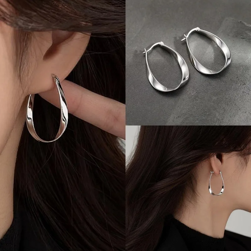 

WAKA-S925 Silver Pin Geometric Earrings for Women Simple Stainless Steel Metal Jewelry Party Gift Fashion