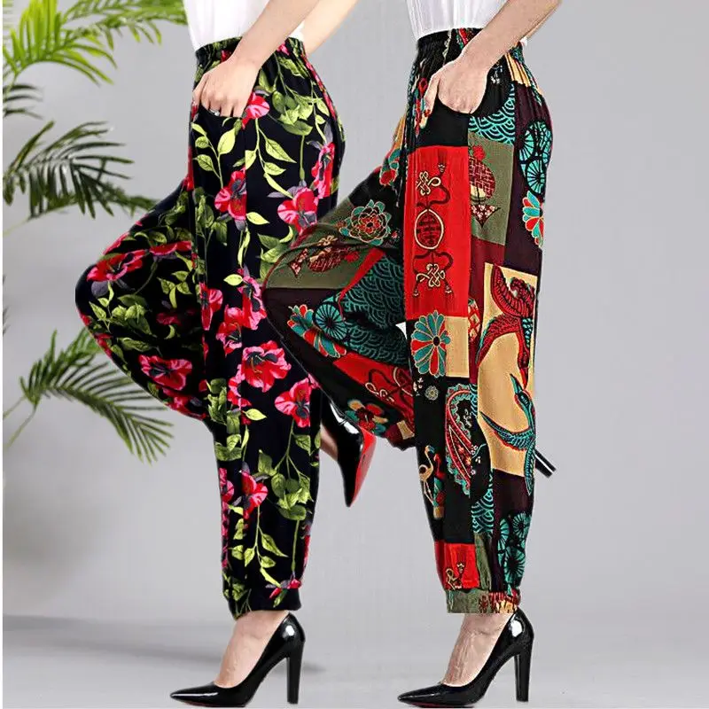 Beach Pants Women Thailand Travel Cotton Silk Loose Large Size Drooping Bohemian Mosquito-proof Wide-leg Lantern Trousers Thin