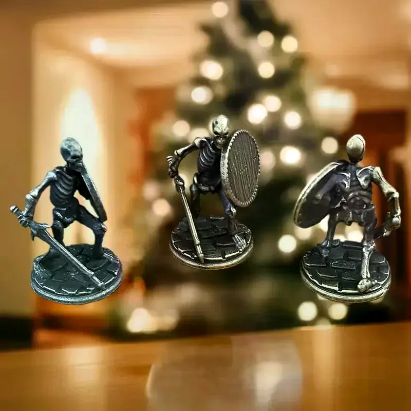1pc, Skull Possessing Sword and Shield Figurine, House Ornament, Desk Accessory, Halloween Toy/Craft