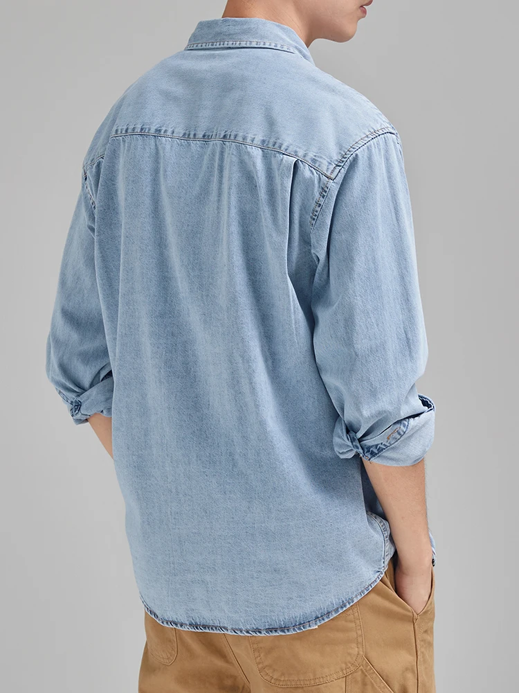 Chemise en Jean à Manches sulfpour Homme, en Coton Doux, avec Poches sur la Poitrine, Style Cowboy, Bleu, Décontracté, Nouvelle Collection Automne