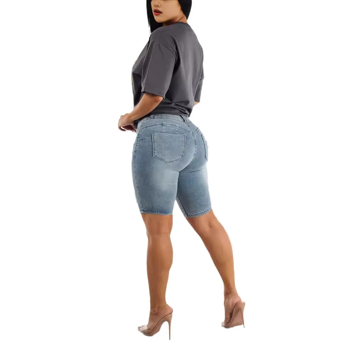 Pantalones vaqueros rasgados de cintura alta informales a la moda de verano para mujer, nuevos pantalones elásticos adelgazantes y ajustados para levantar la cadera