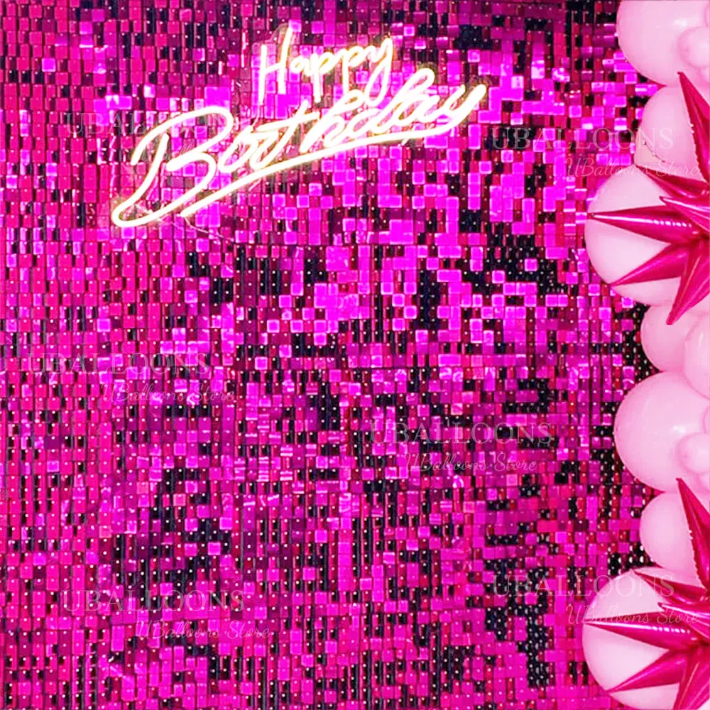 12/18/24pcs Hot Pink Shimmer Wall Backdrop Glitter Square Sequin Wall Panel for Birthday Baby Shower Prom Wedding Party Decor
