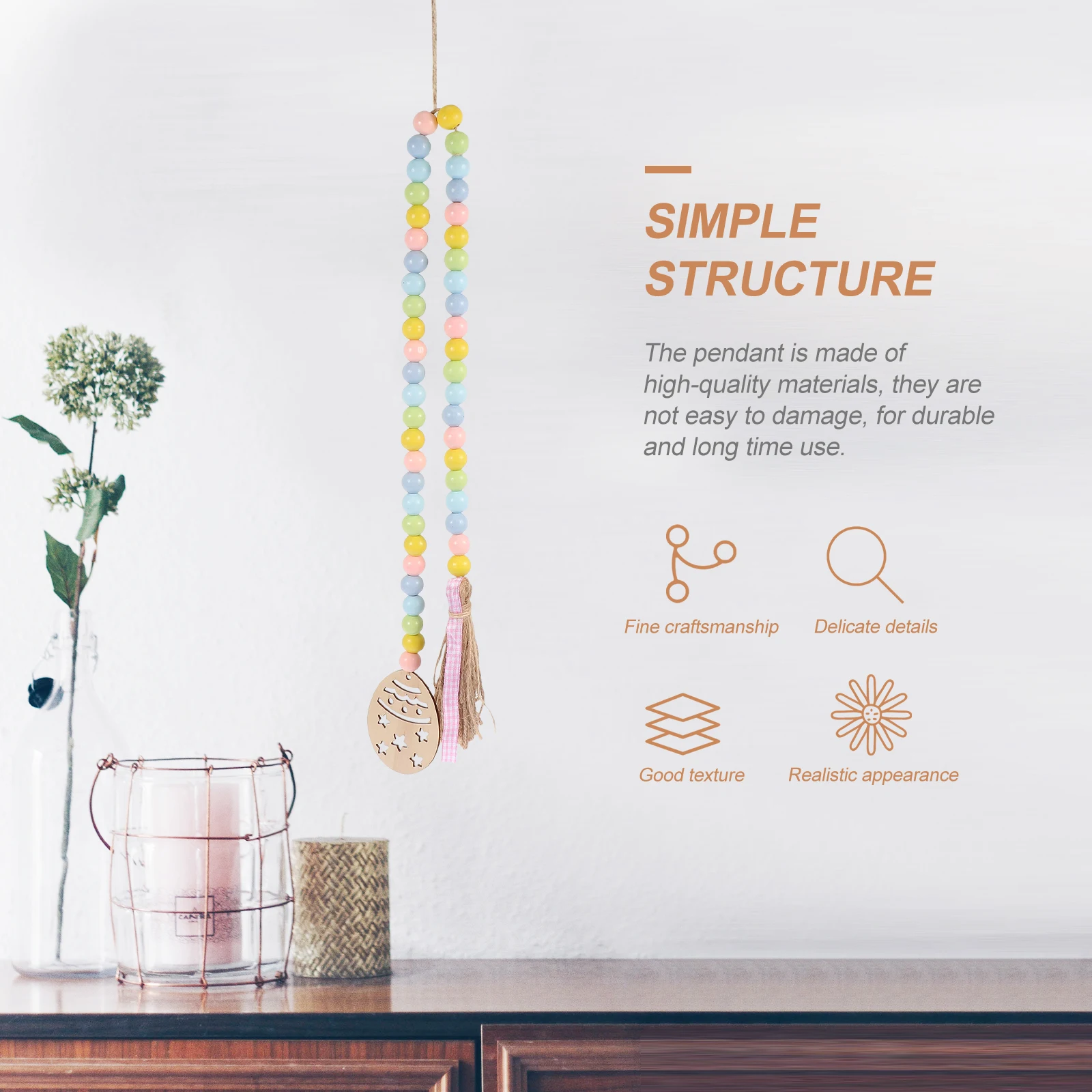 

1pc Easter Hanging Decor Wood Beads Pendant With Tassel Farmhouse Wall Hanging Ornament Home Decoration Festival String