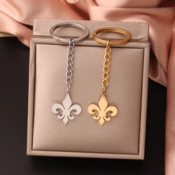 Fleur De Lis Keychain Stainless Steel Pendant Flower Lily Saint Nicholas Lotus Catholic French Royalty Keyrings Women Jewelry