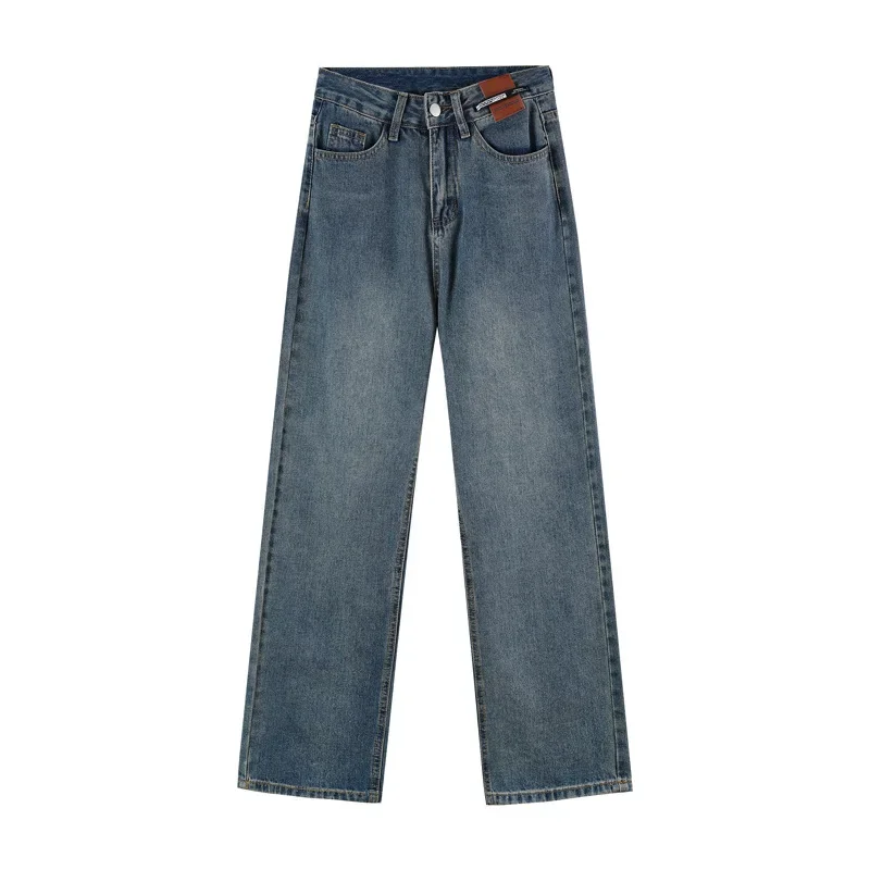 

Женские осенне-зимние дизайнерские флисовые прямые джинсы, свободные, теплые, утолщенные, широкие джинсы в стиле ретро с высокой талией