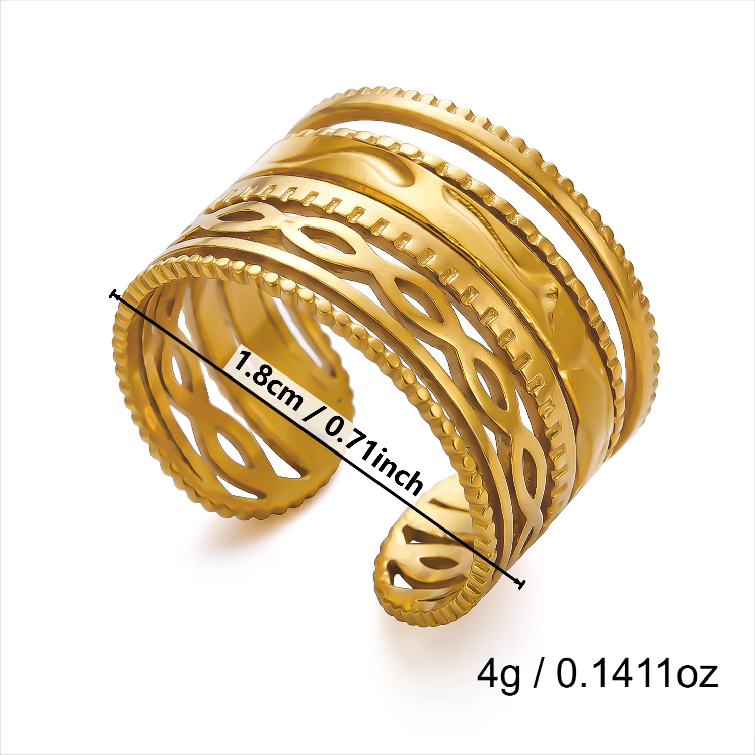 Gmai Geometrischer PVD-beschichteter Edelstahl-Ringset für Damen, Übertriebene Unregelmäßige Manschettenringe, Statement-Partyschmuck, Geschenk – Detail 9