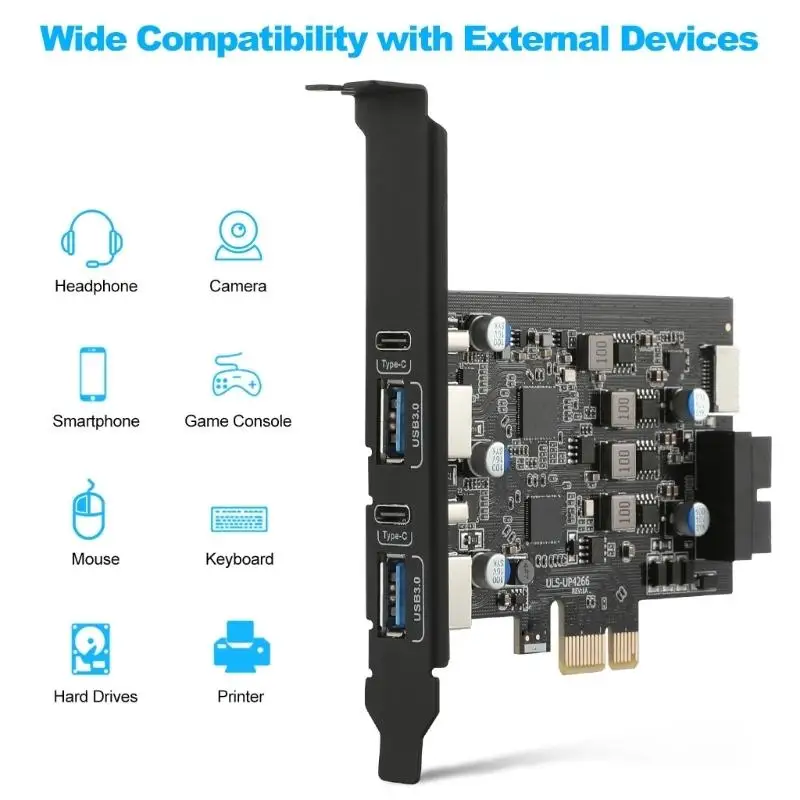 31BA Desktop USB Expansion Card with PCIe Host Link, 4 External Connectors, and Up to 5 Gbps File Transfer for Supported
