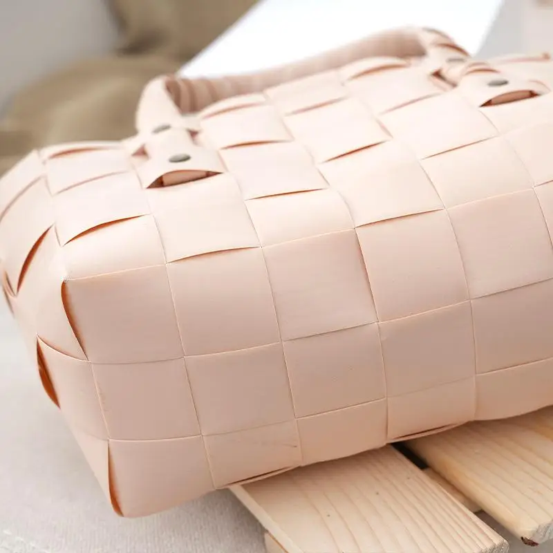 Fashion PE Straw Top Handle Bags Women Casual Travel Beach Bags Simple Large Capacity Square Bags Summer Versatile Weave Handbag