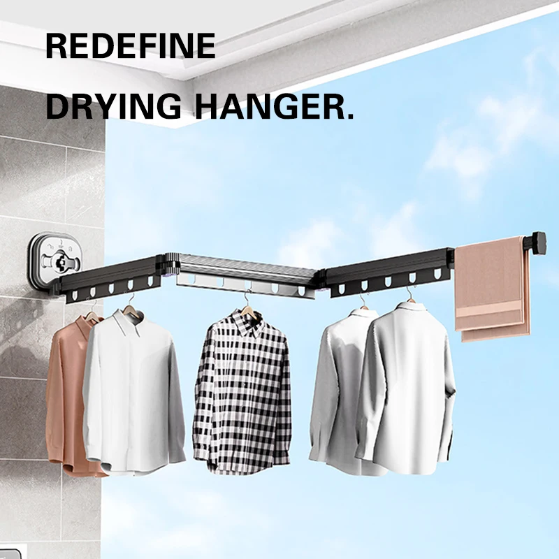 

Suction Wall Mount Folding Clothes Drying Rack No Punching Folding Clothe Hanger Aluminum Retractable Drying Rack Invisible Hang