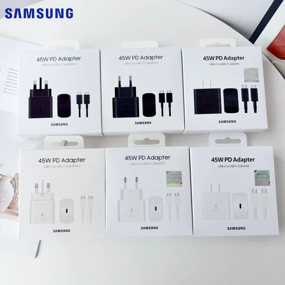 Samsung US EU UK 45W PD Charger Super Fast Charge Adapter Type C 5A Cable For Galaxy S24 S23 S25 S26 Ultra A57 Z Flip Fold 7 6 5