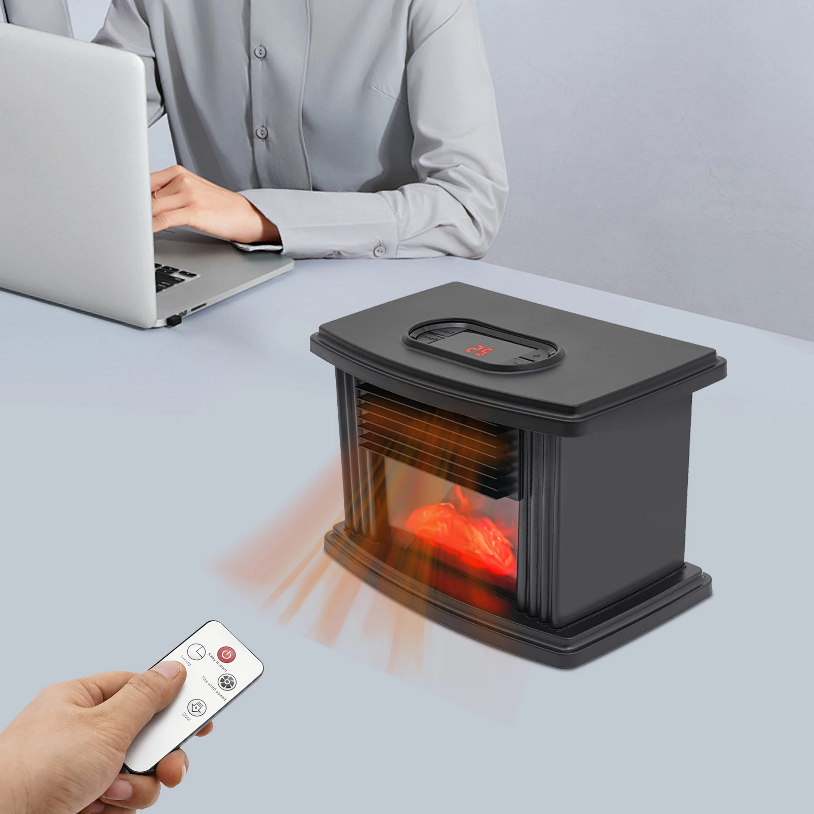 

1000w Electric Fireplace Heater 3D Flame Heater Overheat Protection Portable Heater Adjustable Thermostat Timer Function