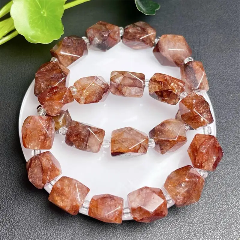 

17-18MM Natural Red Fire Quartz Hematoid Freeform Bead Bracelet Women Fashion Lovers Strand Jewelry Holiday Gift 1PCS