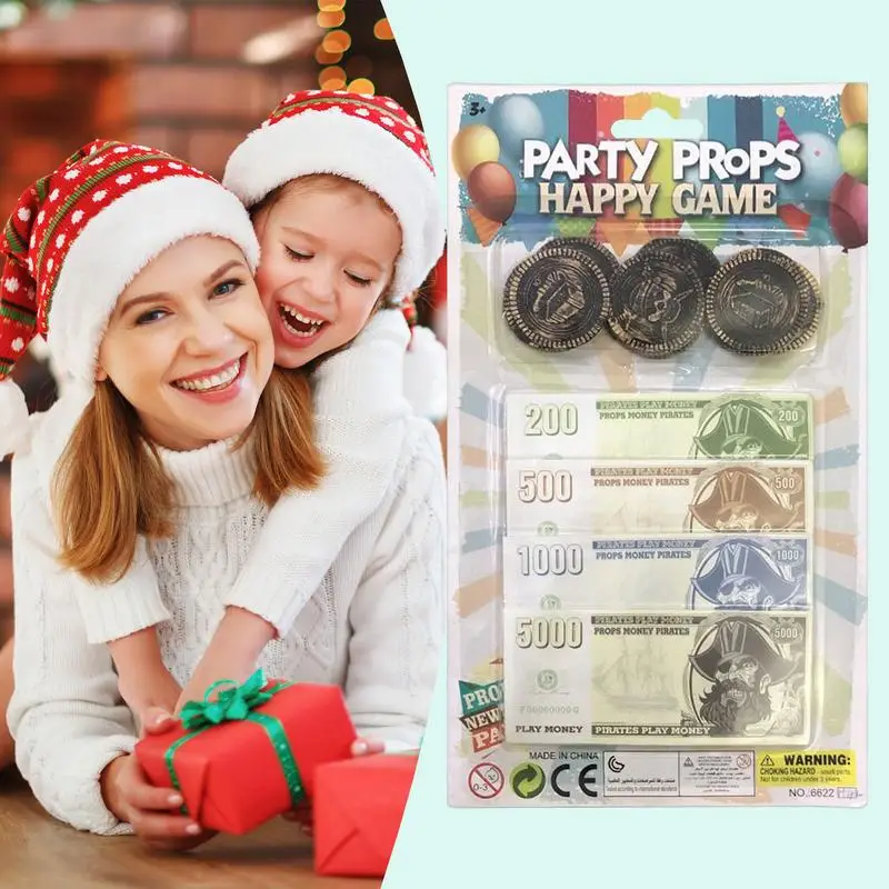 Ensemble de jouets de pièces de monnaie pour enfants, accessoire de jeu de rôle pour voyage, film, école, salle de classe, anniversaire, enseignement à domicile pour filles