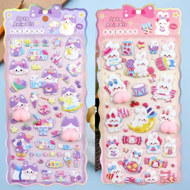 Kawaii Cartoon Animal Dog Cat 3D Soft Puffy Butt Stickers Cute DIY Phone Case Notebook Laptop Decoration Decal Decompression Toy