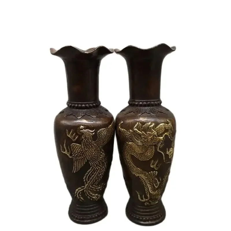 

Copper gilded flower vase, a pair of home and living room decorations, copper vase decoration, craft gift