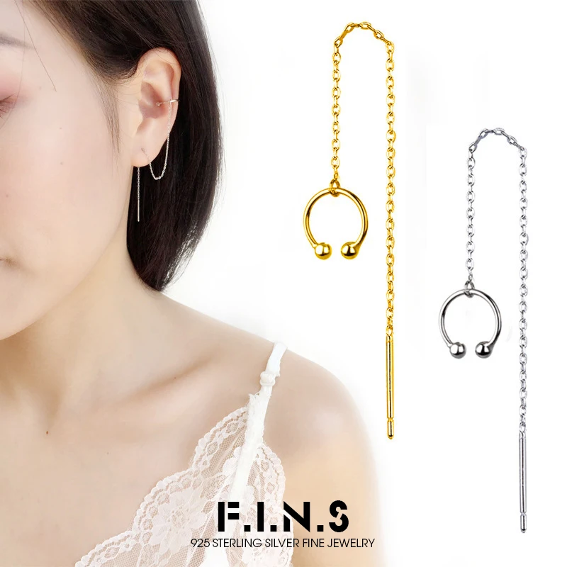 F.I.N.S 925 Sterling Silver Cuff Chain Earrings Wrap Tassel Earrings for Women Crawler Piercing Ear Line Dainty Fine Jewelry